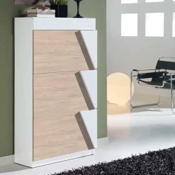 Wohnen Schuhklappenschrank in Weiß & Eiche Bianco - Nicalo