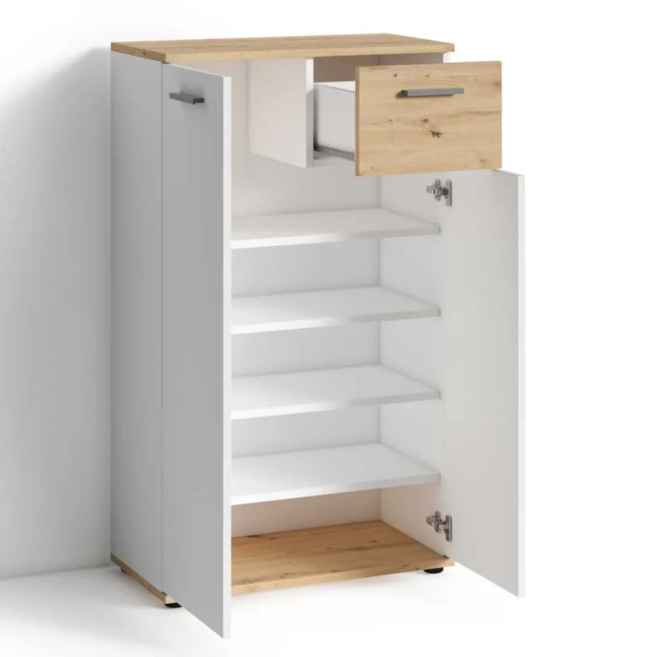 Wohnen Schuhkommode in Weiß mit Wildeiche - Yumagno