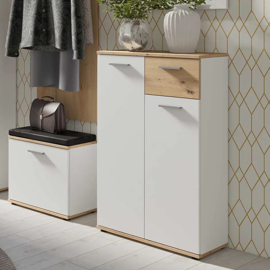 Wohnen Schuhkommode in Weiß mit Wildeiche - Yumagno