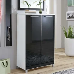 Schuhkommode Liotra in Anthrazit Weiß Glas beschichtet^Wohnen Outlet