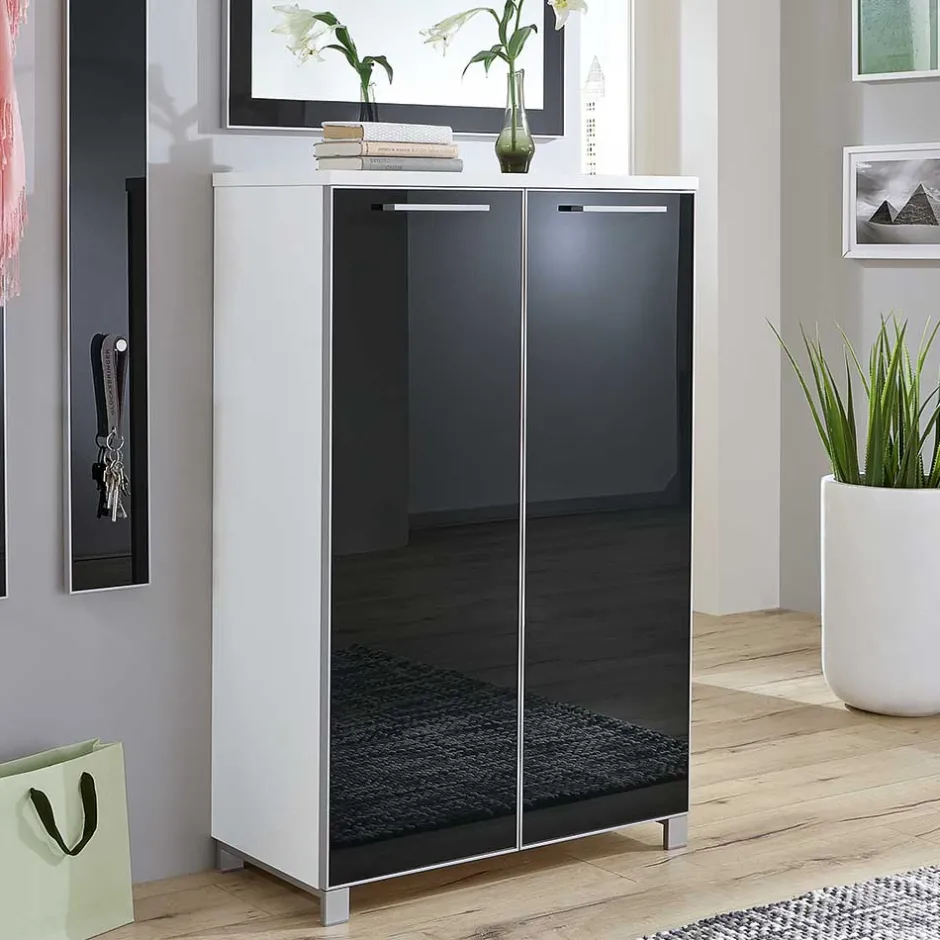Schuhkommode Liotra in Anthrazit Weiß Glas beschichtet^Wohnen Outlet