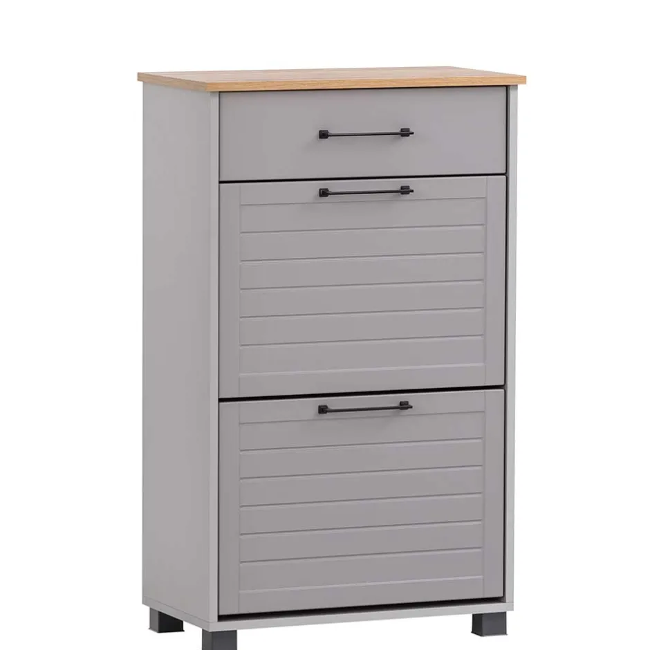 Wohnen Schuhschrank in Platingrau und Eiche - Benja