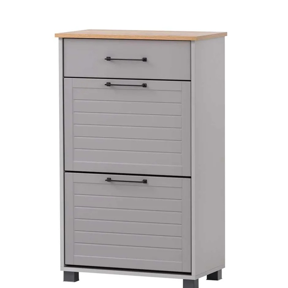 Wohnen Schuhschrank in Platingrau und Eiche - Benja