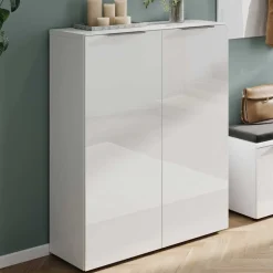 Schuhschrank in Weiß mit Glasbeschichtung - Kofi^Wohnen New
