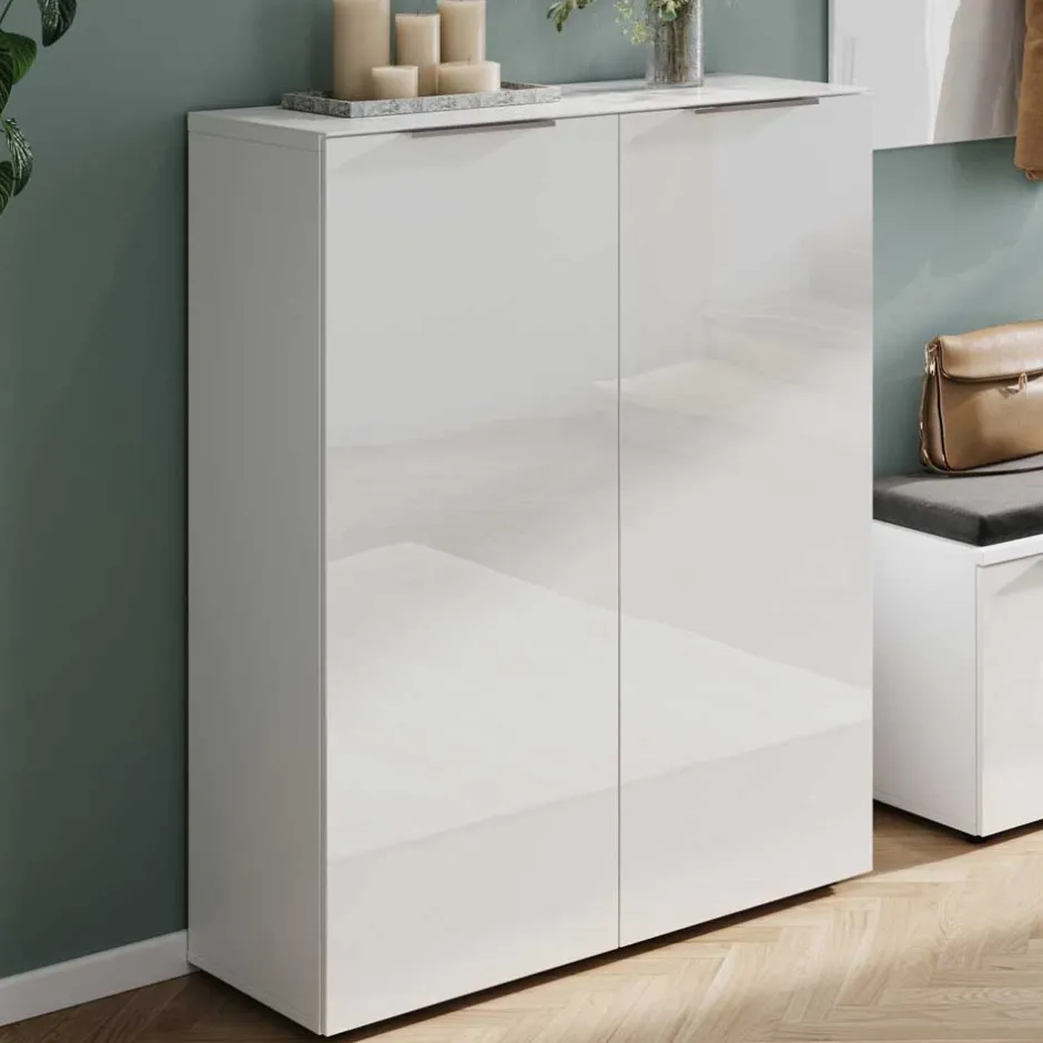 Schuhschrank in Weiß mit Glasbeschichtung - Kofi^Wohnen New
