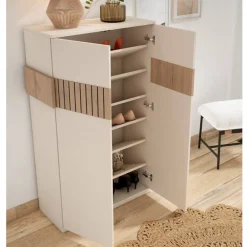 Wohnen Schuhschrank in Weiß und Holzoptik Braun - Addara