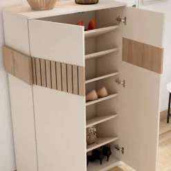 Wohnen Schuhschrank in Weiß und Holzoptik Braun - Addara