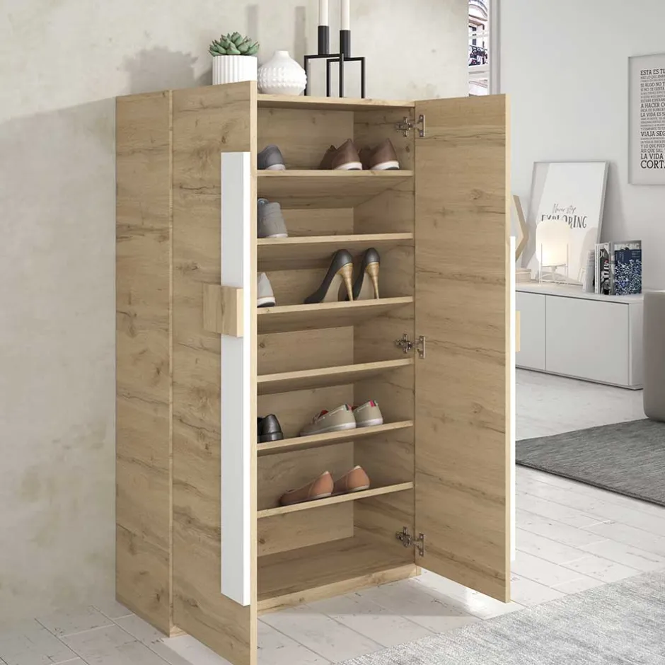 Wohnen Schuhschrank in Wildeiche & Weiß - Salmanca