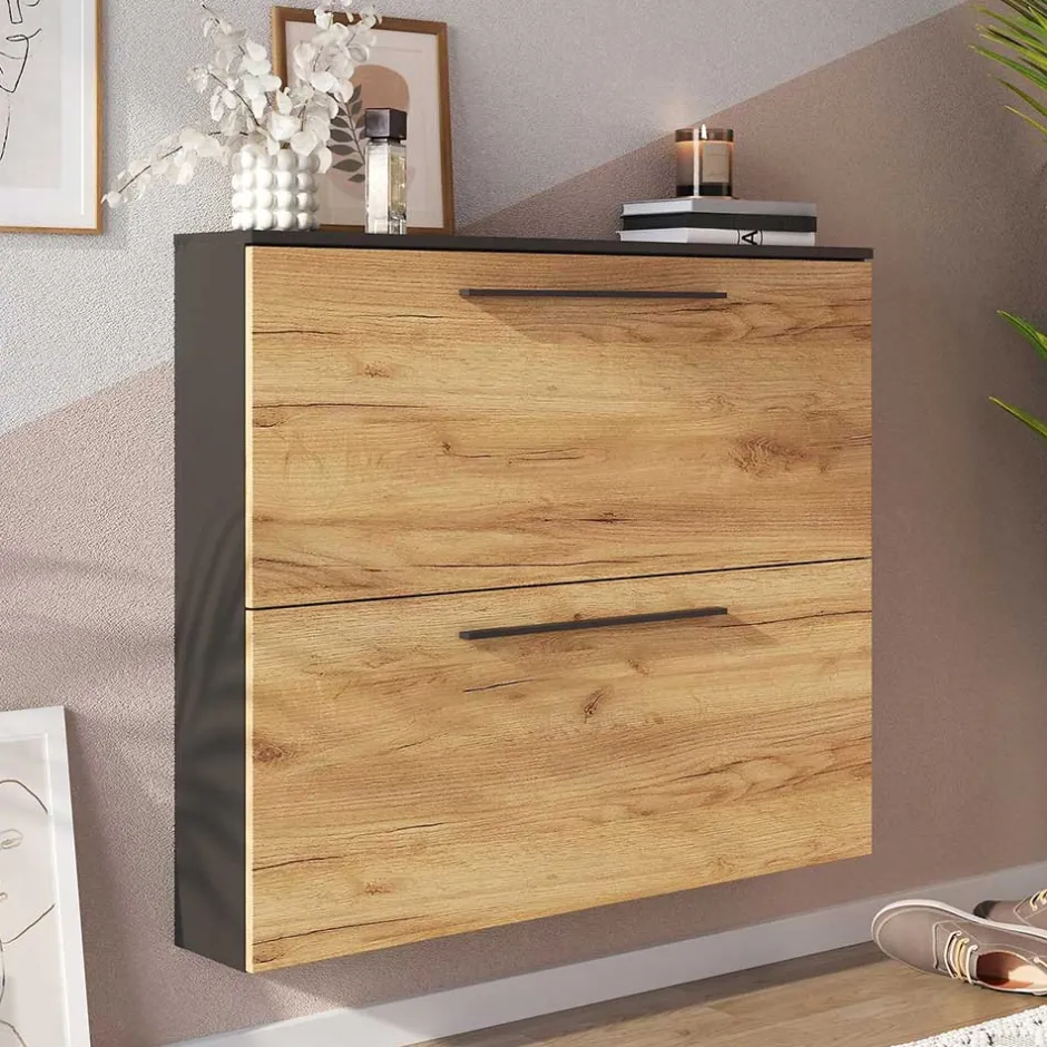 Wohnen Schuhschrank in Wildeiche NB & Anthrazit - Lampione