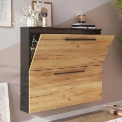 Wohnen Schuhschrank in Wildeiche NB & Anthrazit - Lampione