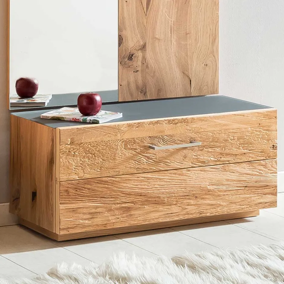 Schuhschrank mit Balkeneiche Furnier Macusos & Glasplatte Anthrazit^Wohnen Outlet