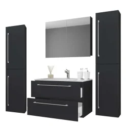 Schwarze Badezimmer Einrichtungsset - Gloriella (vierteilig)^Wohnen New