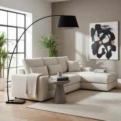 Wohnen Schwarze Bogen Stehleuchte mit Textil-Schirm - Iljana