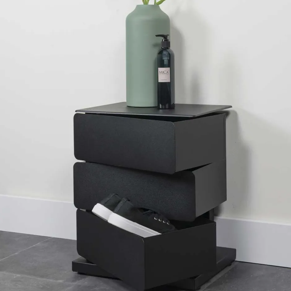 Wohnen Schwarze Design Stahlkommode mit drei Schubladen - Zunil
