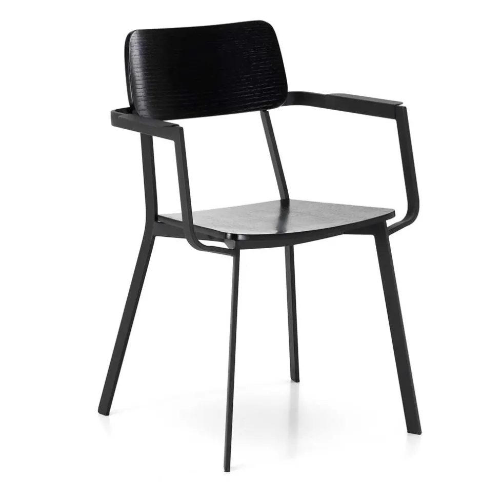 Wohnen Schwarze Designstühle mit Armlehnen - Lejadro (4er Set)
