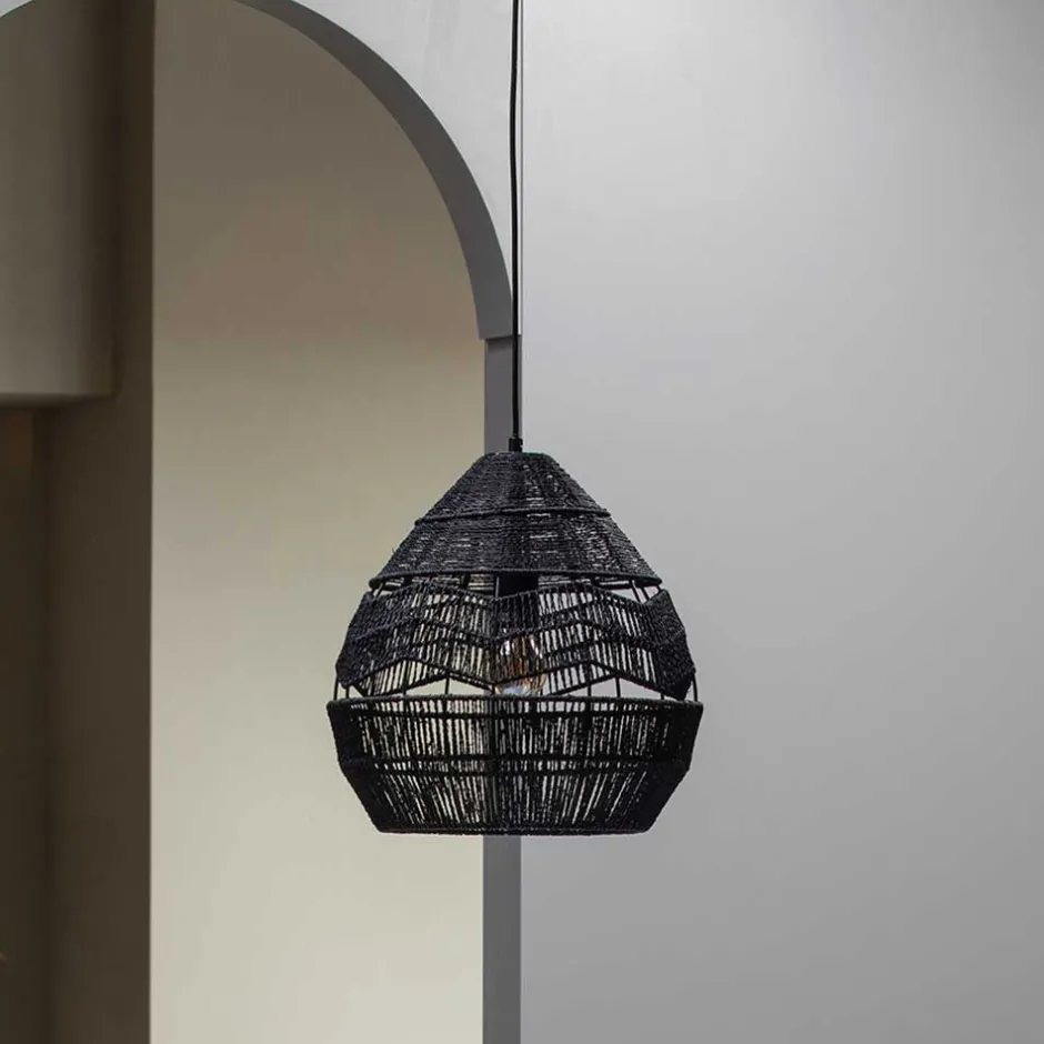 Wohnen Schwarze Hängeleuchten aus Papierseil - Maura (2er Set)