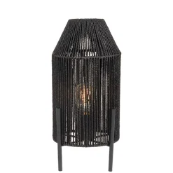 Wohnen Schwarze Tischleuchte mit Jute-Schirm - Pandau