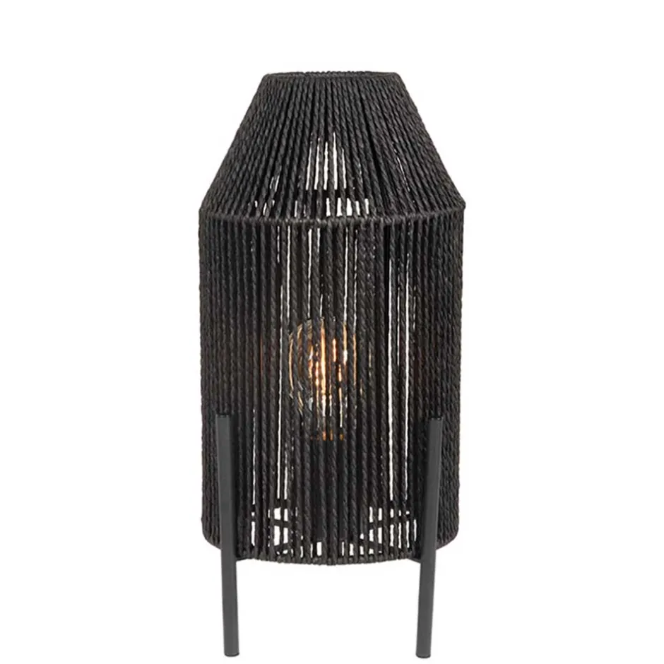 Wohnen Schwarze Tischleuchte mit Jute-Schirm - Pandau