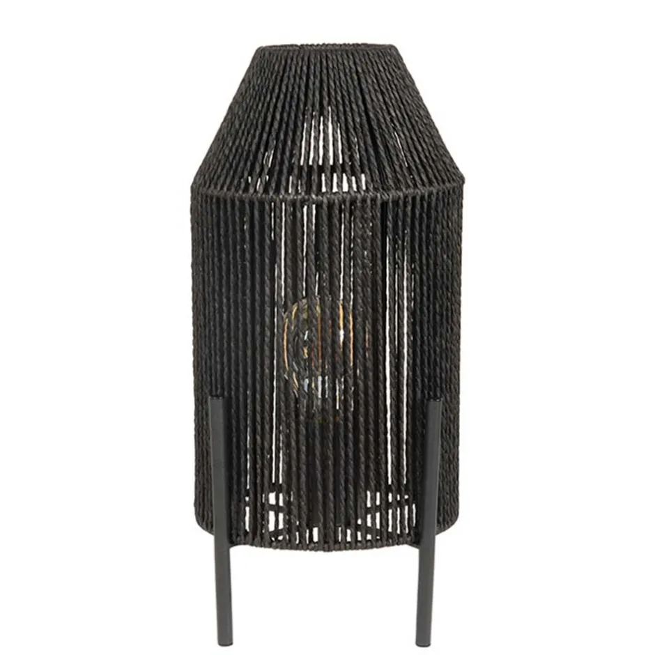 Wohnen Schwarze Tischleuchte mit Jute-Schirm - Pandau