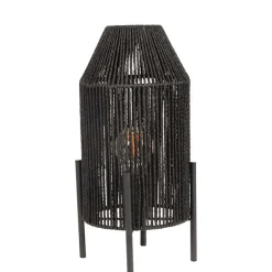 Wohnen Schwarze Tischleuchte mit Jute-Schirm - Pandau