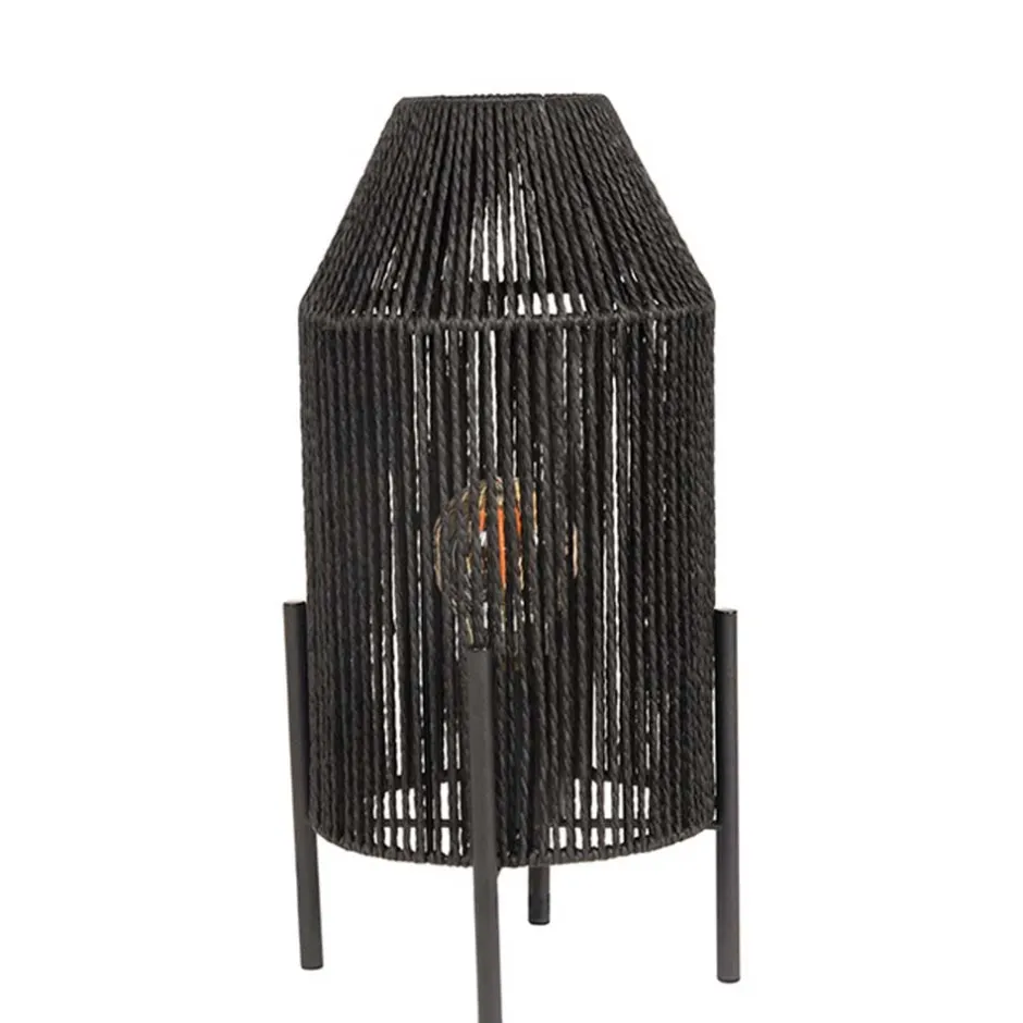 Wohnen Schwarze Tischleuchte mit Jute-Schirm - Pandau