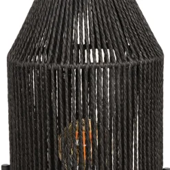 Wohnen Schwarze Tischleuchte mit Jute-Schirm - Pandau