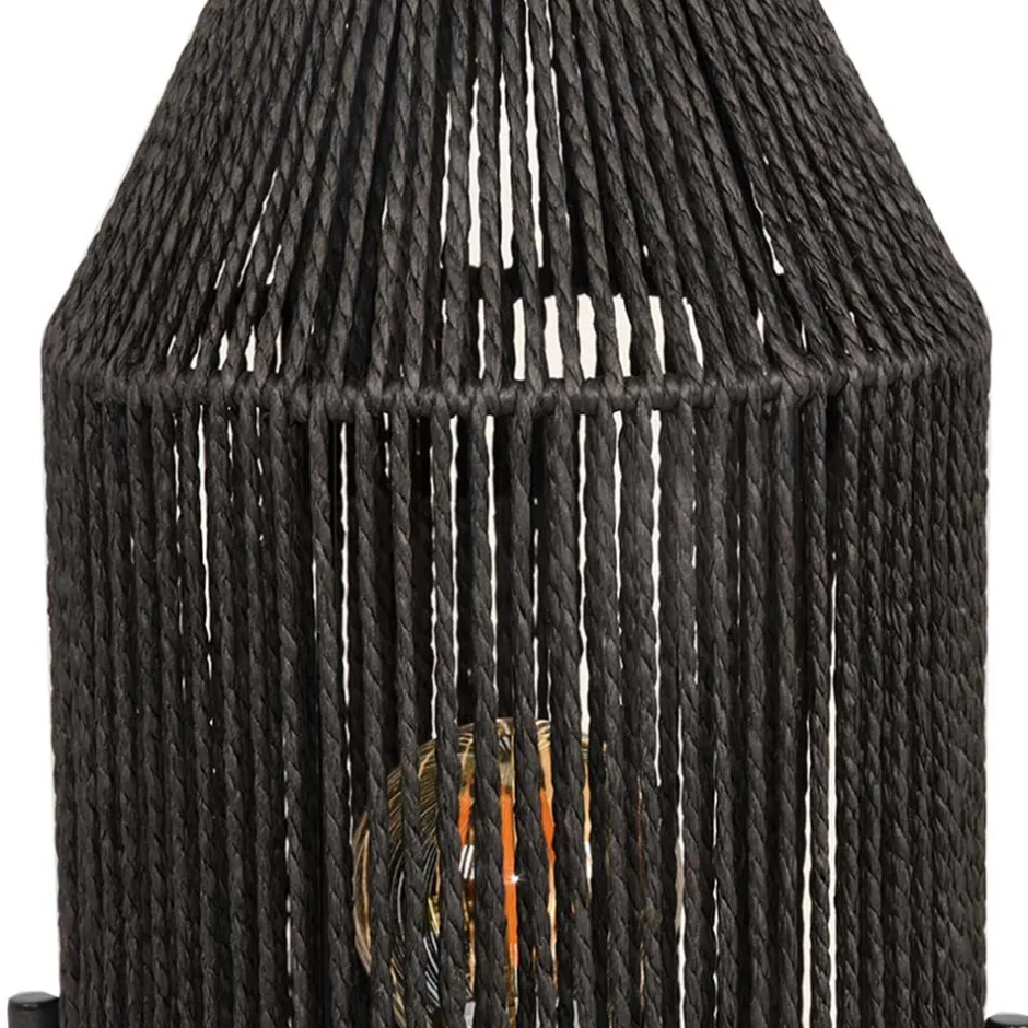 Wohnen Schwarze Tischleuchte mit Jute-Schirm - Pandau