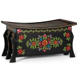 Schwarze Truhe mit bunter Blumen Malerei - Sacrala^Wohnen Outlet