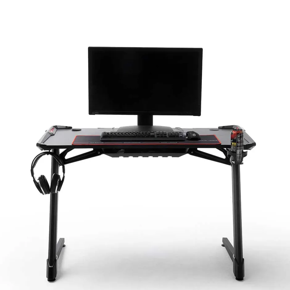 Schwarzer Gamer PC Tisch mit LED Beleuchtung - Frogs^Wohnen Outlet