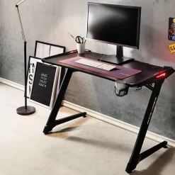 Schwarzer Gamer PC Tisch mit LED Beleuchtung - Frogs^Wohnen Outlet