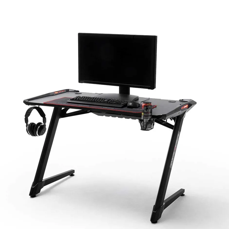 Schwarzer Gamer PC Tisch mit LED Beleuchtung - Frogs^Wohnen Outlet