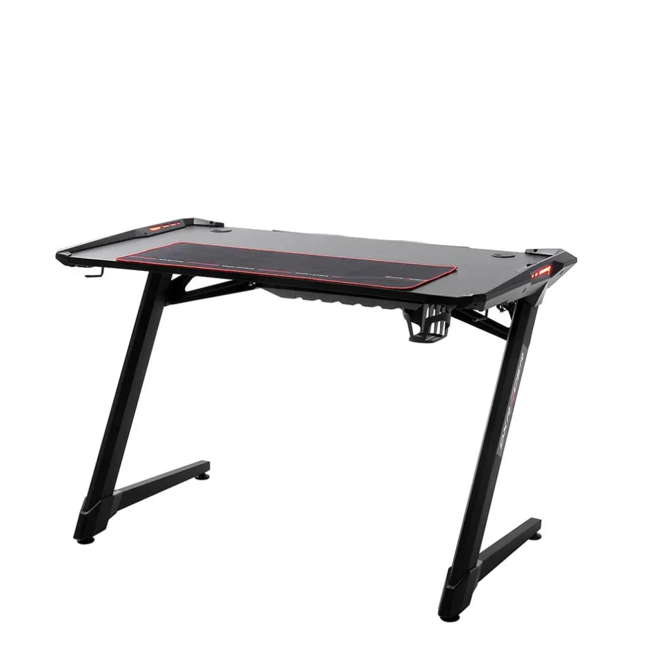 Schwarzer Gamer PC Tisch mit LED Beleuchtung - Frogs^Wohnen Outlet