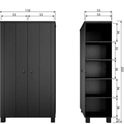 Schwarzer Kleiderschrank aus Massivholz - Florida^Wohnen New