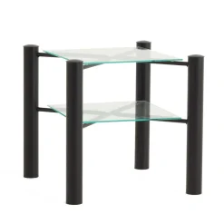 Wohnen Schwarzer Metall Nachttisch Frisata mit zwei Glasplatten