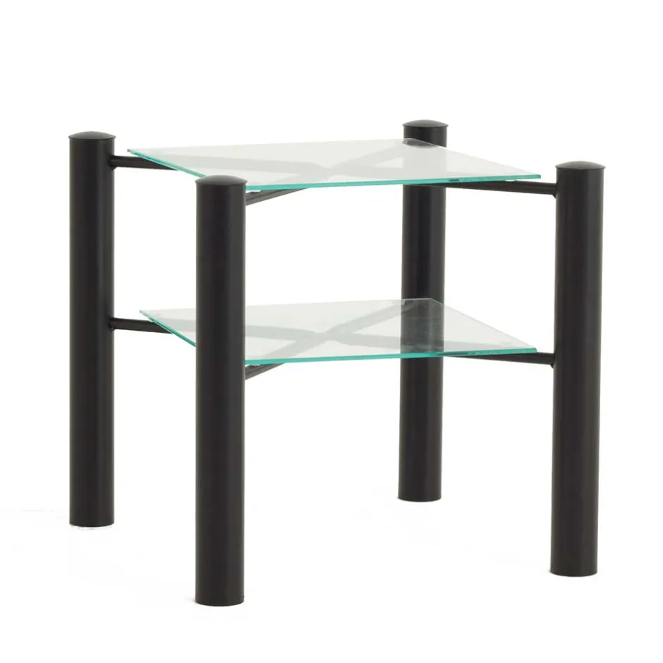 Wohnen Schwarzer Metall Nachttisch Frisata mit zwei Glasplatten