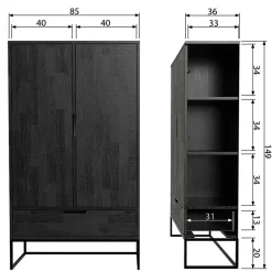 Wohnen Schwarzer Schrank aus Holz & Metall - Almery