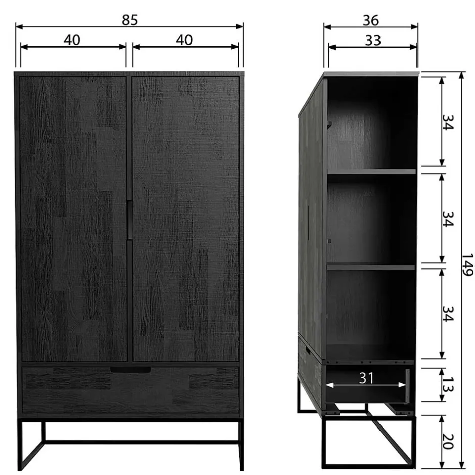 Wohnen Schwarzer Schrank aus Holz & Metall - Almery
