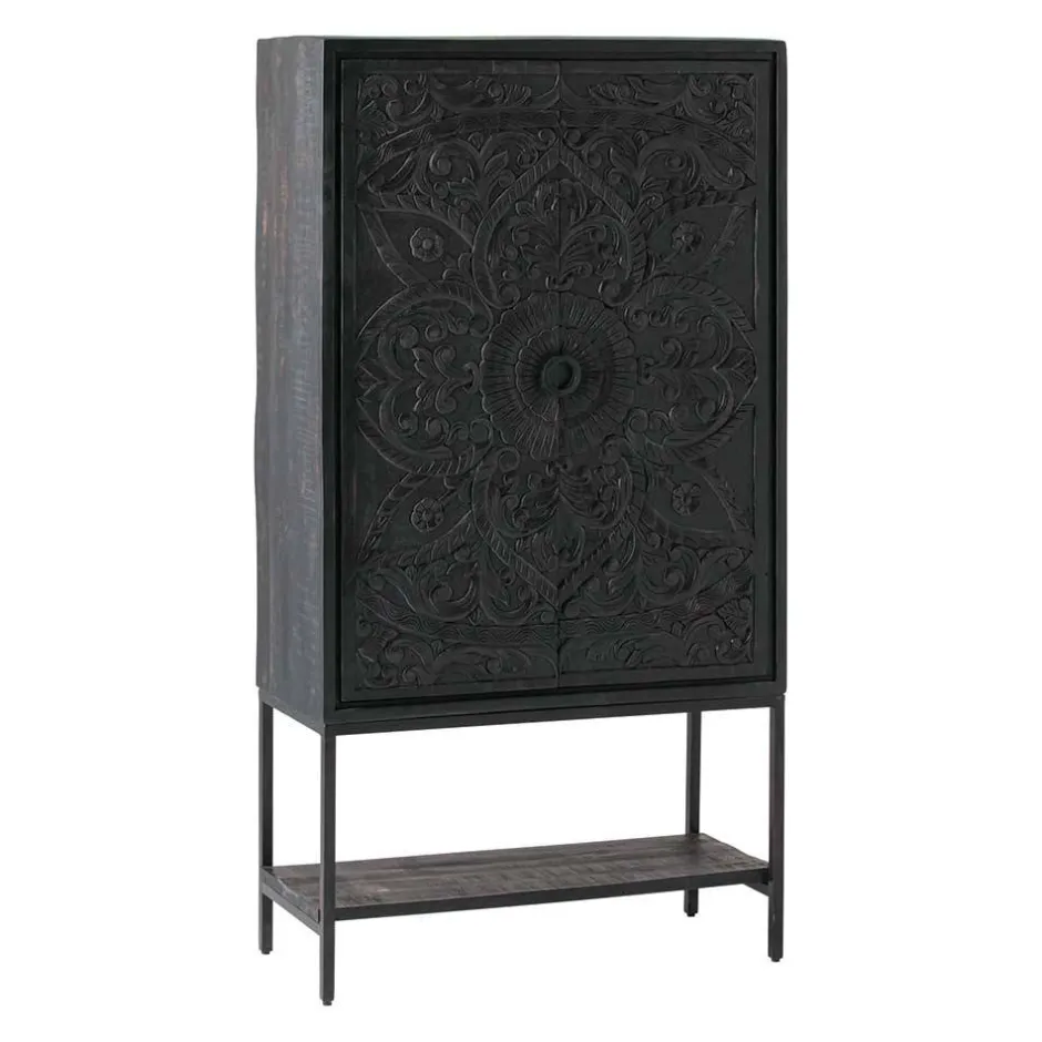 Schwarzer Schrank mit Schnitzereien - Namibe^Wohnen