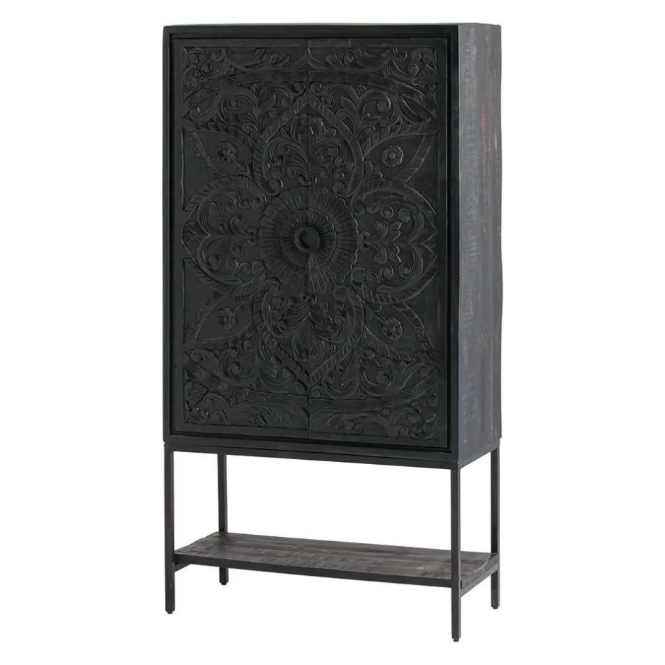 Schwarzer Schrank mit Schnitzereien - Namibe^Wohnen