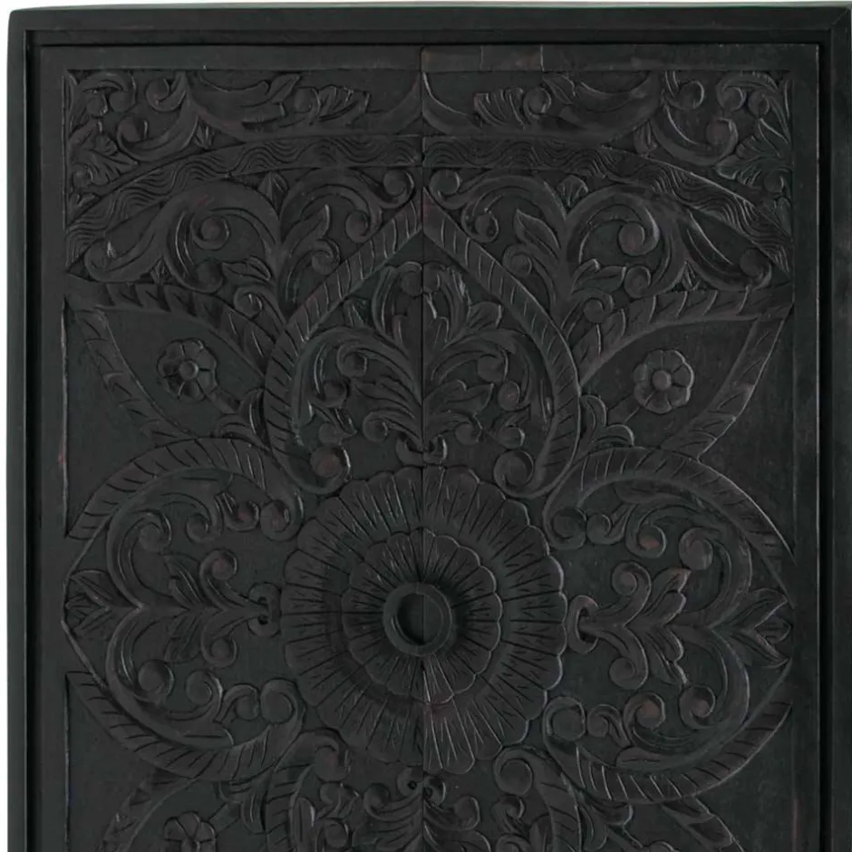 Schwarzer Schrank mit Schnitzereien - Namibe^Wohnen