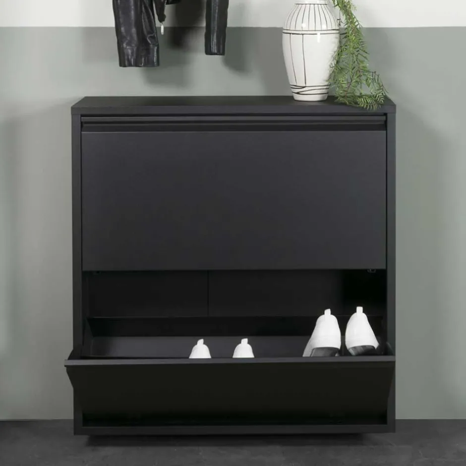 Wohnen Schwarzer Schuhschrank aus Stahl - Silo
