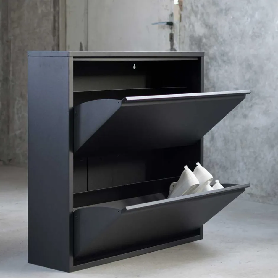 Wohnen Schwarzer Schuhschrank aus Stahl - Silo