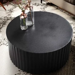 Schwarzer Sofatisch mit gerilltem Zylindergestell - Crocetta^Wohnen New