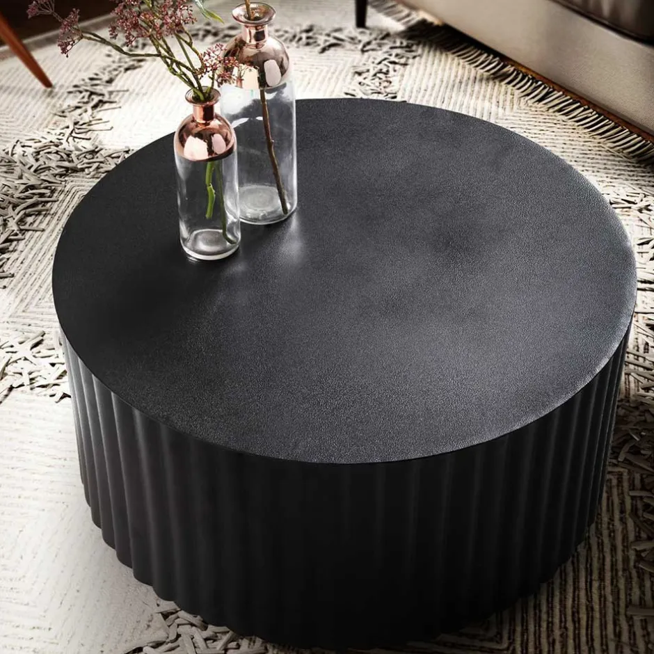 Schwarzer Sofatisch mit gerilltem Zylindergestell - Crocetta^Wohnen New