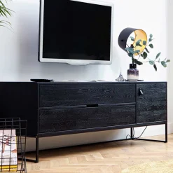 Schwarzer TV Unterschrank mit zwei Schubladen - Almery^Wohnen New