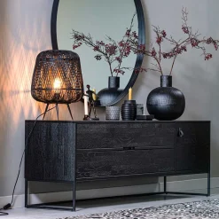 Schwarzer TV Unterschrank mit zwei Schubladen - Almery^Wohnen New