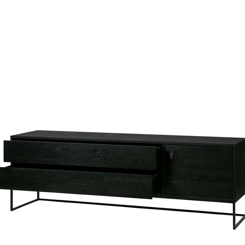 Schwarzer TV Unterschrank mit zwei Schubladen - Almery^Wohnen New