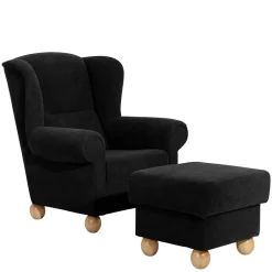 Schwarzer Velours Sessel mit Ohren - Bravassa^Wohnen Discount