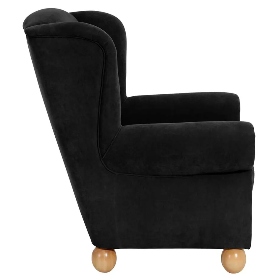 Schwarzer Velours Sessel mit Ohren - Bravassa^Wohnen Discount