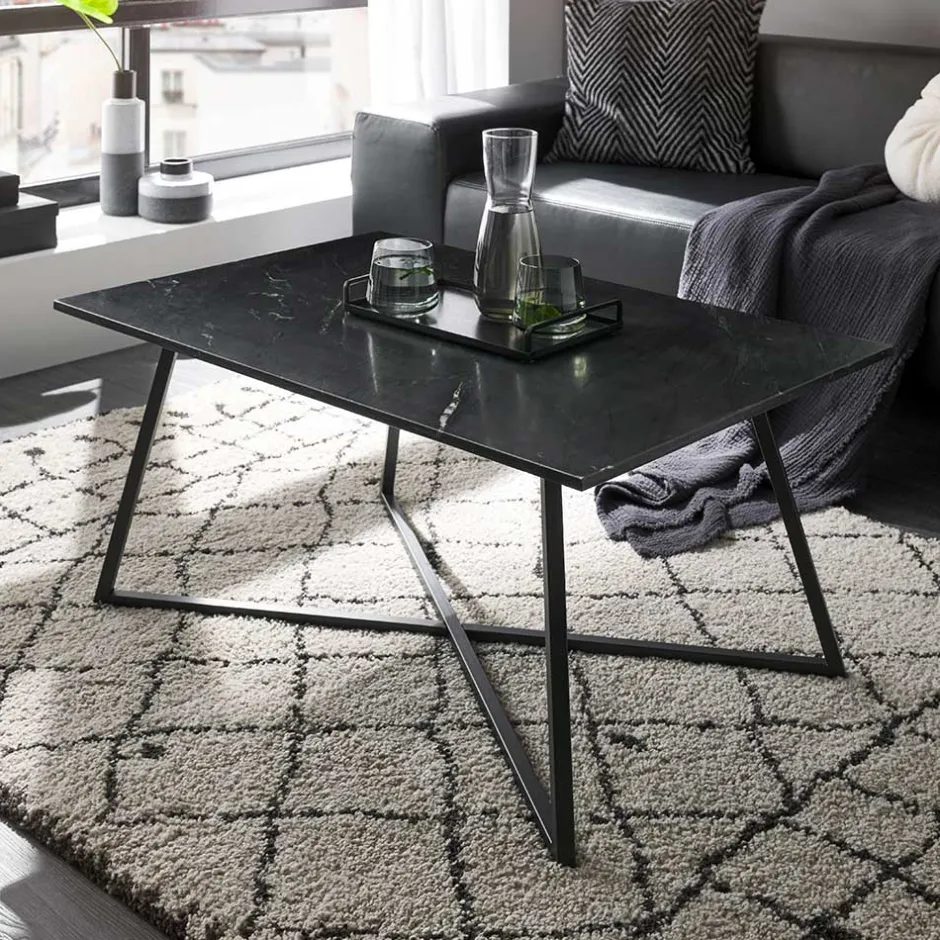 Schwarzer Wohnzimmer Sofatisch mit Marmorplatte - Anyala^Wohnen Online